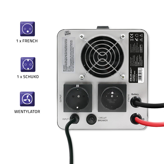Zasilacz awaryjny Qoltec  1000Va/700W model 50717 - obrazek 2